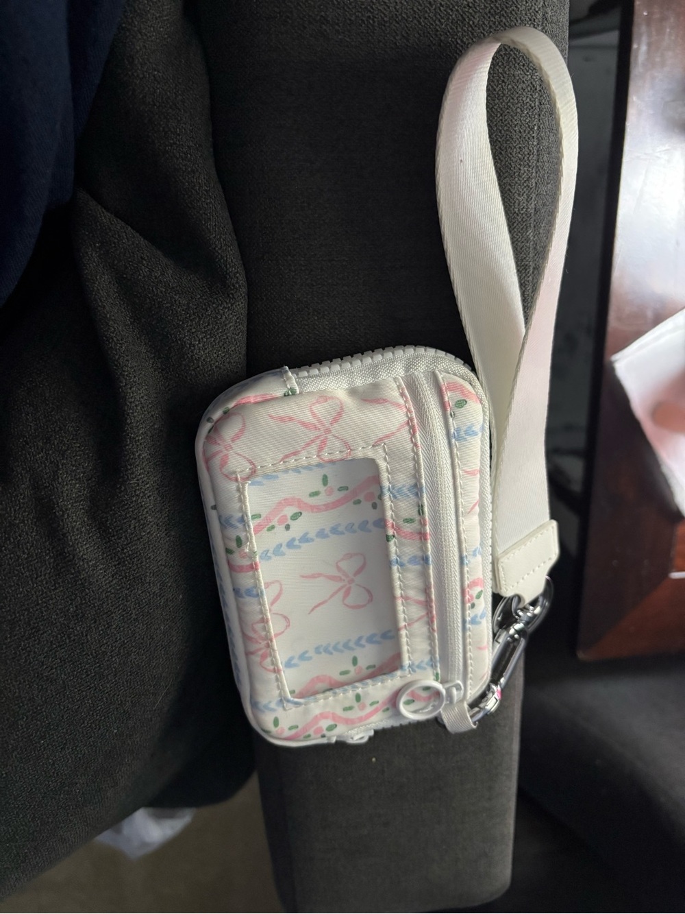 Small Wristlet Card Holder in White with Pastel Bow Print